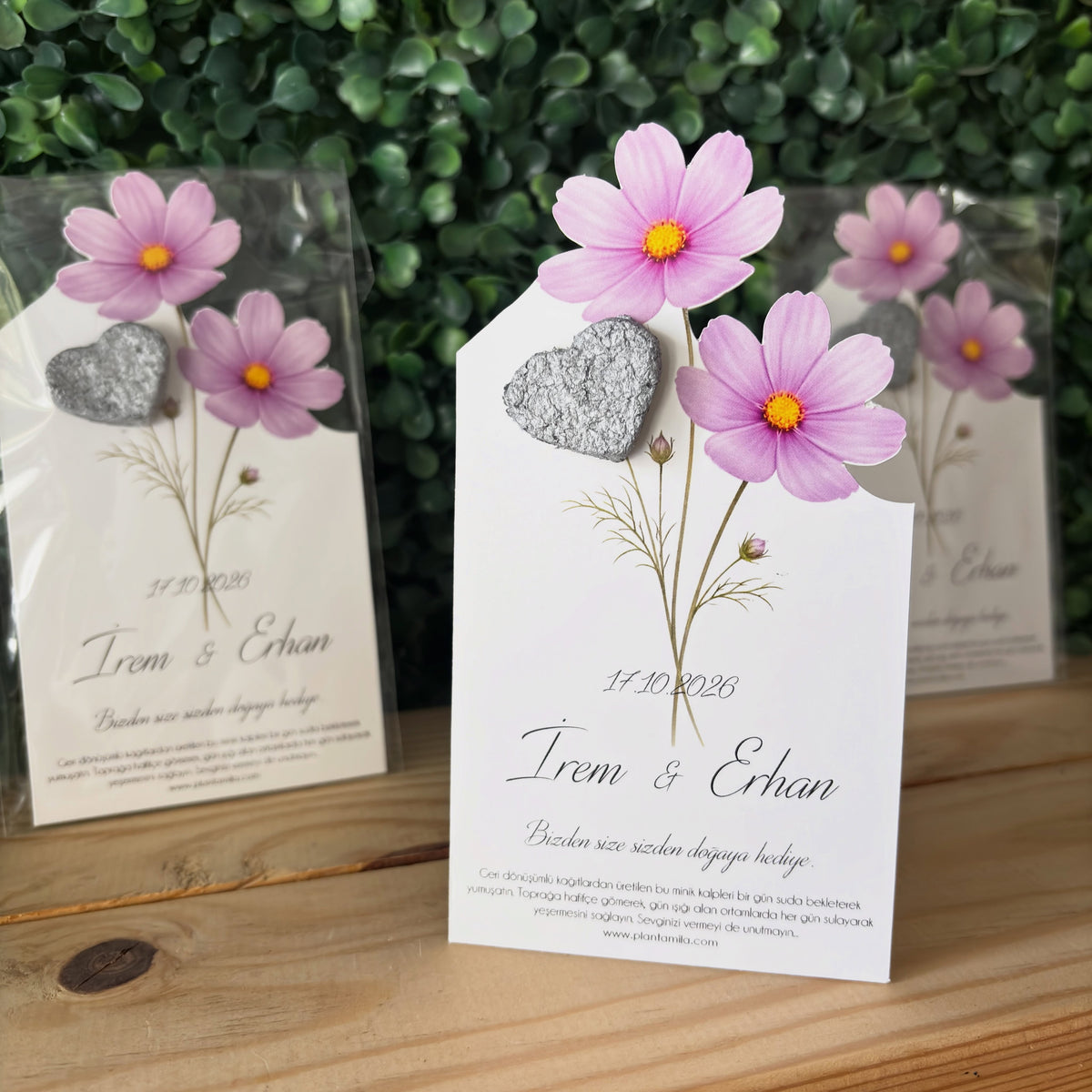 Plantamila - Özel Kesimli Tasarım Gümüş Kalp Detaylı Tohumlu Kart