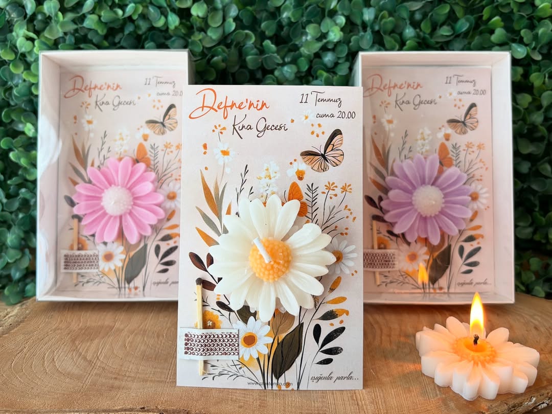 Plantamila - Kına Hatırası Çiçekli Kibritli Mum