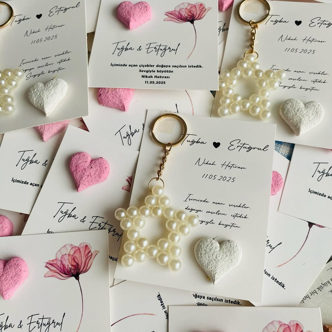 My Design - Pembe Tohum Bombalı İncili Yıldız Anahtarlık