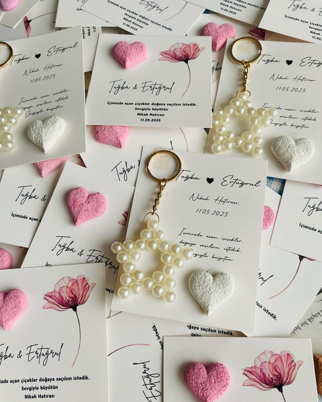 My Design - Pembe Tohum Bombalı İncili Yıldız Anahtarlık