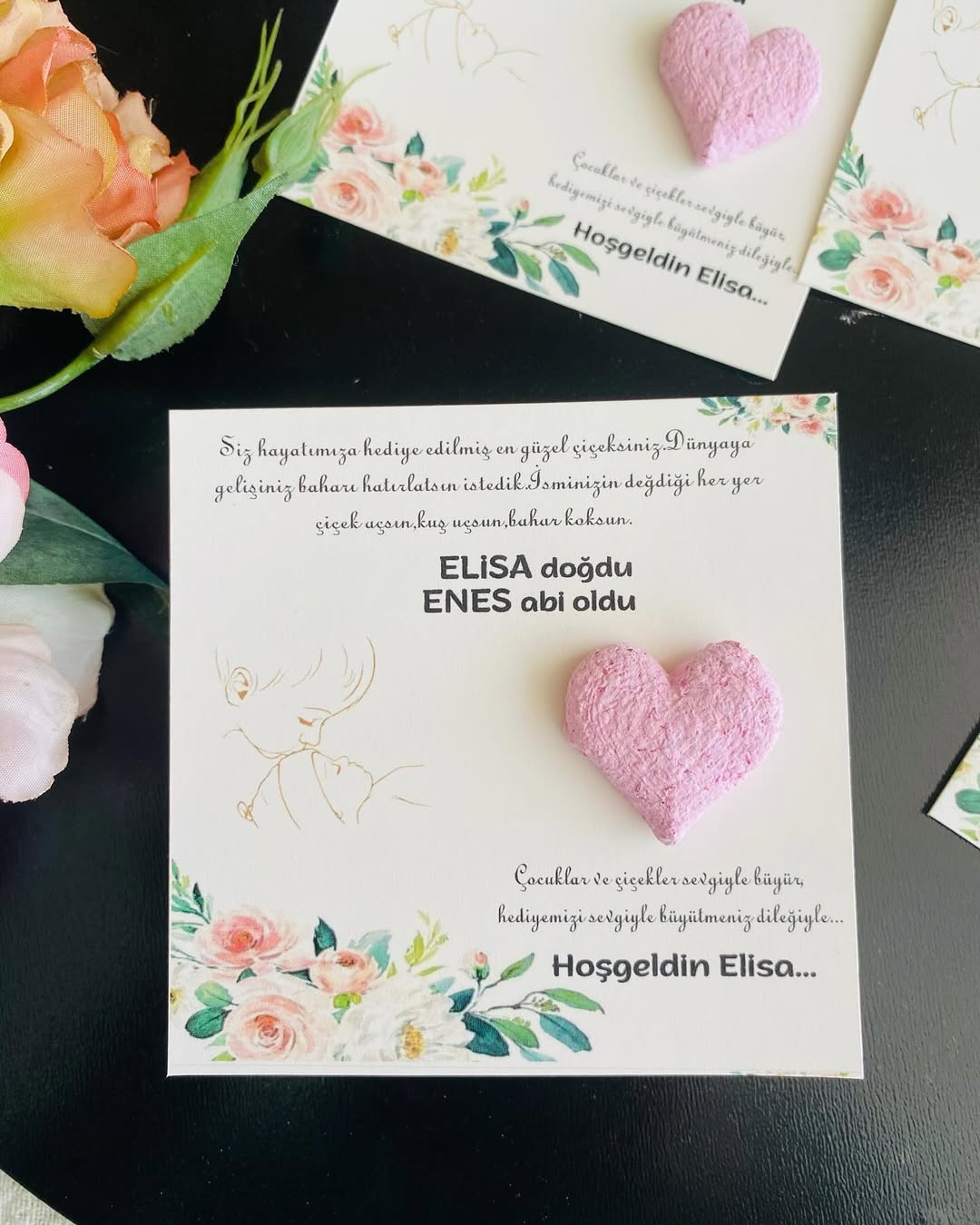 My Design - Pembe Kalpli Yenidoğan Tohum Kartı