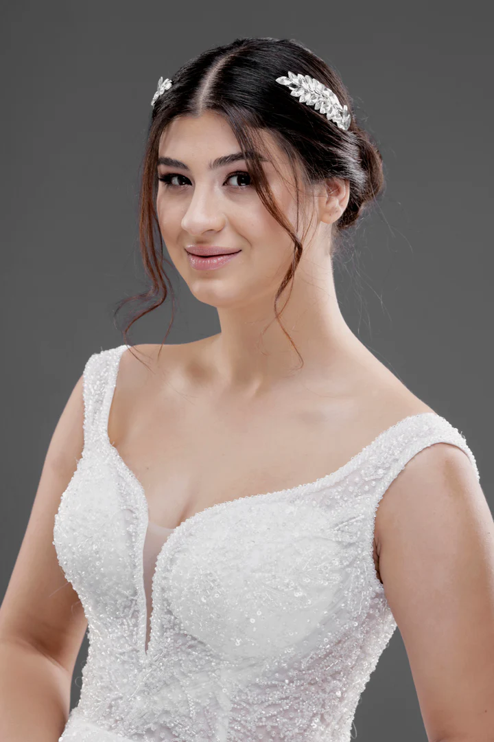 Gelinaksesuari - Minimal Kristal Yapraklı Gelin Saç Aksesuarı | 787