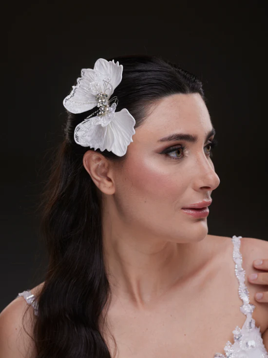 Gelinaksesuari - Kristal ve Dantel Detaylı Yan Tokalı Model | 6012